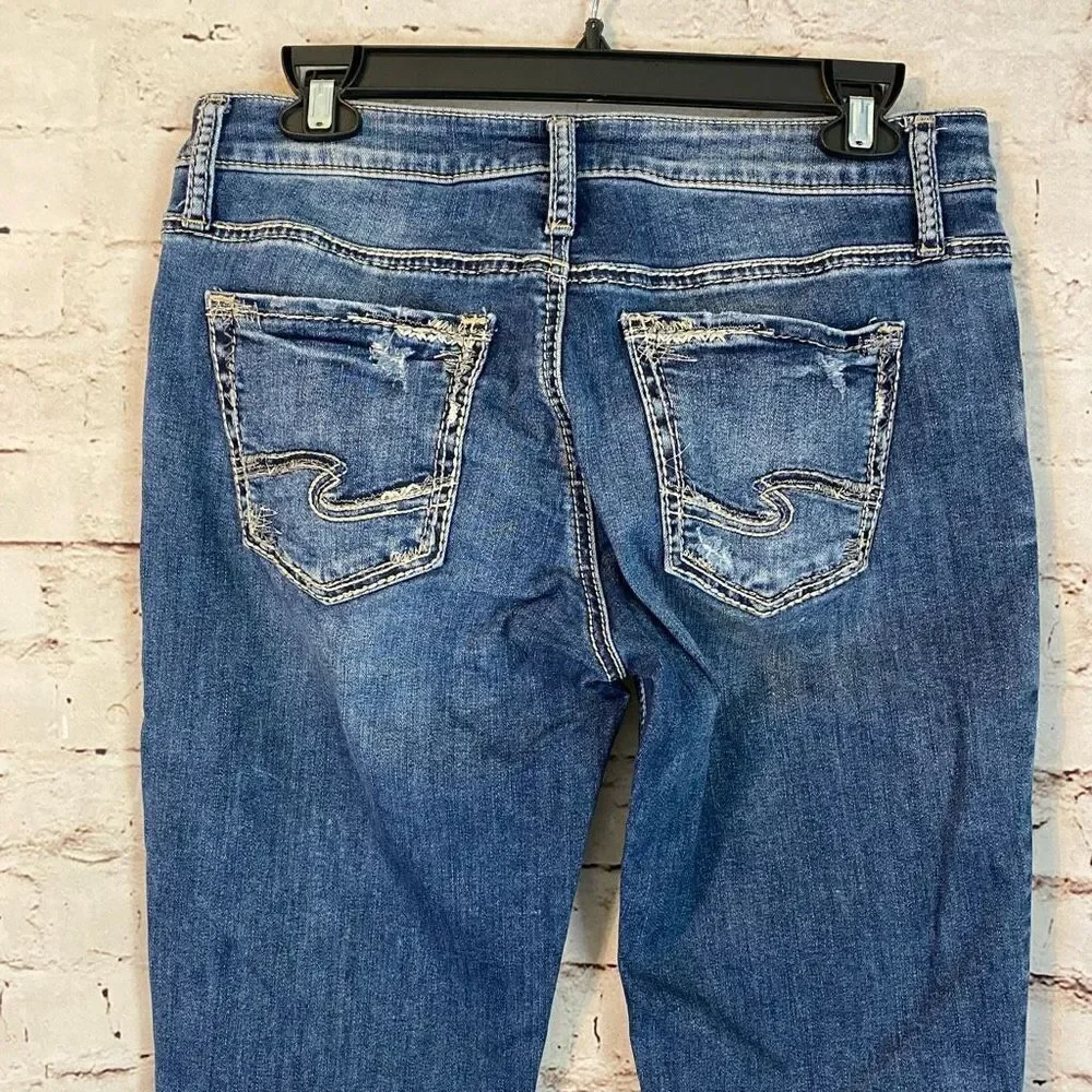Silver Jeans Co. Women's Blue Medium Wash Light Distress Skinny Jeans Size 29 - Picture 6 of 10